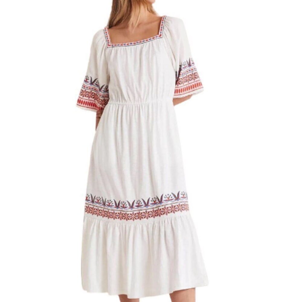 Boden Jersey Embroidered White Midi Dress 8